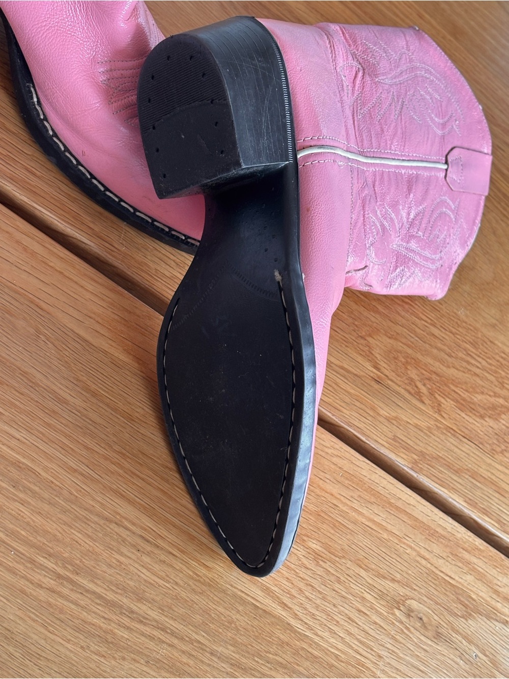 Old West Kids Pink Leather J-Toe Cowgirl Boots Size 12 (EU 30)